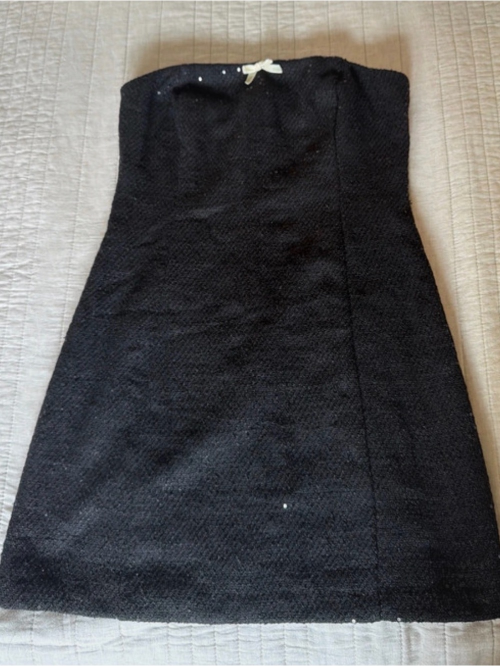 Strapless Black Knit Sparkly Dress with Bow Detail